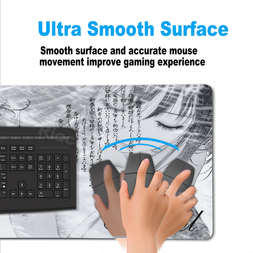 Anime Aesthetics Mousepad Black White Angel Mouse Pad Office PC Keyboard Desks Decort DeskMat Office Accessories E-Sports Carpet