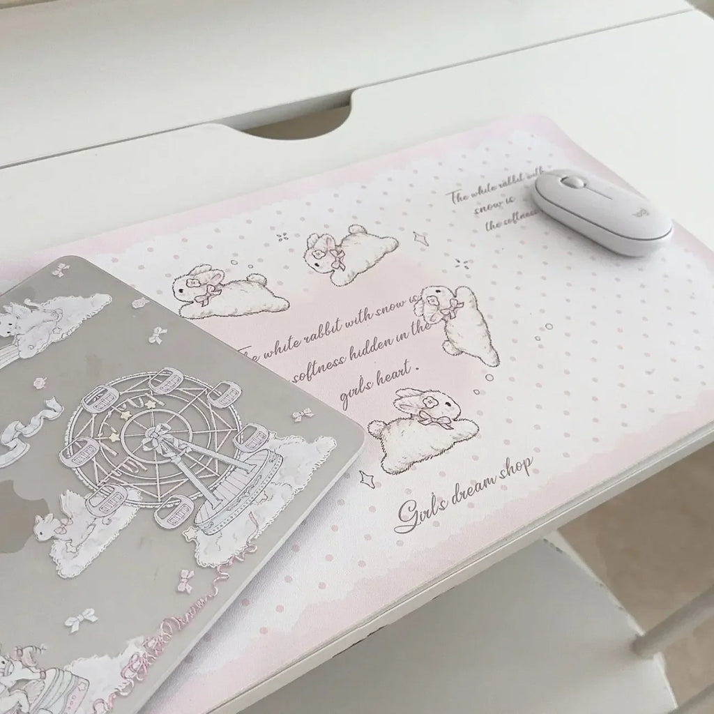 Leather Desk Pad Protector Pink Bunny Gradient Rabbit Love Mouse Pad Office Desk Mat Waterproof Non-Slip PU Desk Blotter Pad