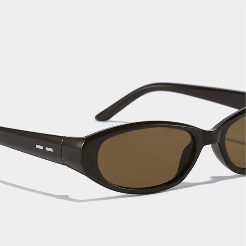 Retro Oval Sunglasses for Women Men Y2k Narrow Cat Eye Sunnies Skinny Shades Blue & Transparent Lens Punk Rectangle Sun Glasses