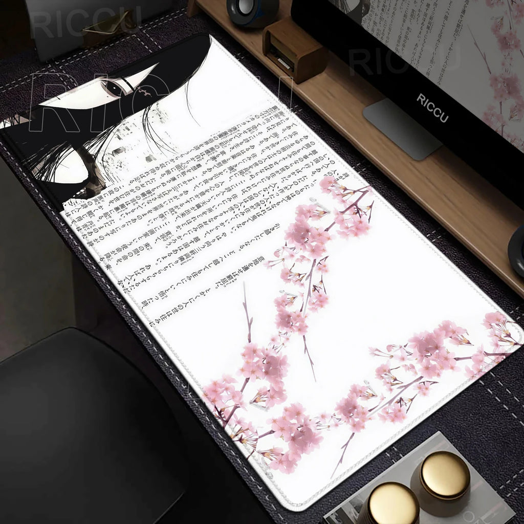 Anime Aesthetics Mousepad Black White Angel Mouse Pad Office PC Keyboard Desks Decort DeskMat Office Accessories E-Sports Carpet