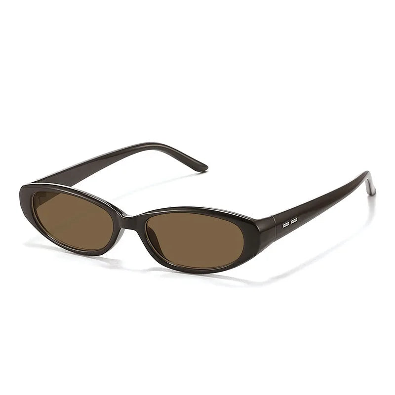 Retro Oval Sunglasses for Women Men Y2k Narrow Cat Eye Sunnies Skinny Shades Blue & Transparent Lens Punk Rectangle Sun Glasses