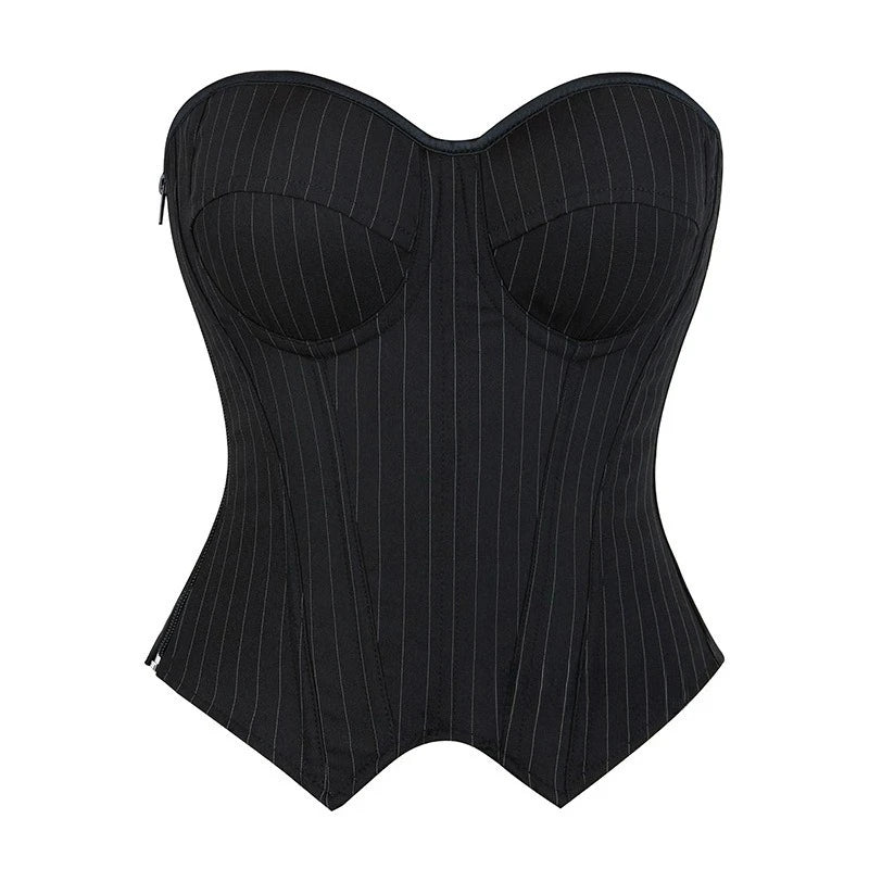 Bestseller Women's Striped Blazer with Built-in Underwire Bra, Side Zipper & Boned Corset Design - Slim Fit Fashion Jacket