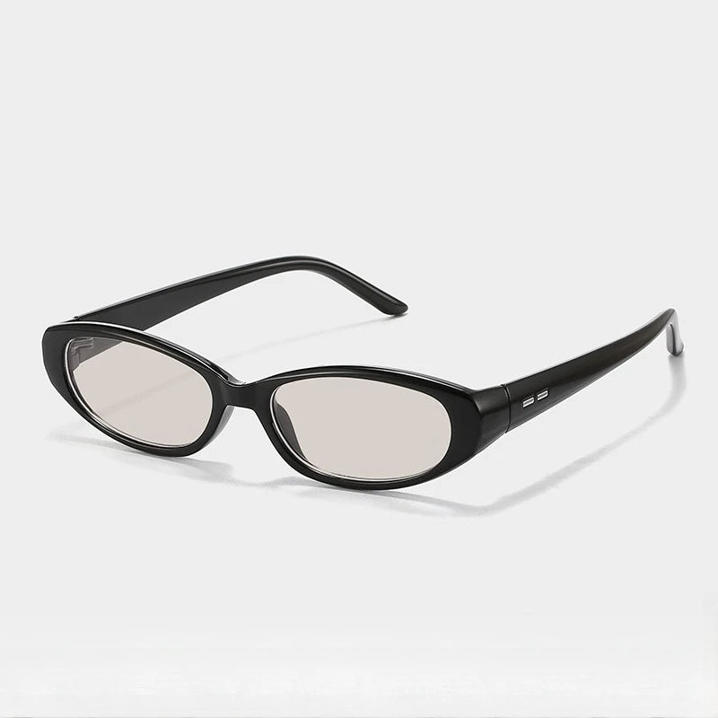 Retro Oval Sunglasses for Women Men Y2k Narrow Cat Eye Sunnies Skinny Shades Blue & Transparent Lens Punk Rectangle Sun Glasses