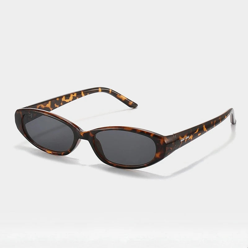 Retro Oval Sunglasses for Women Men Y2k Narrow Cat Eye Sunnies Skinny Shades Blue & Transparent Lens Punk Rectangle Sun Glasses