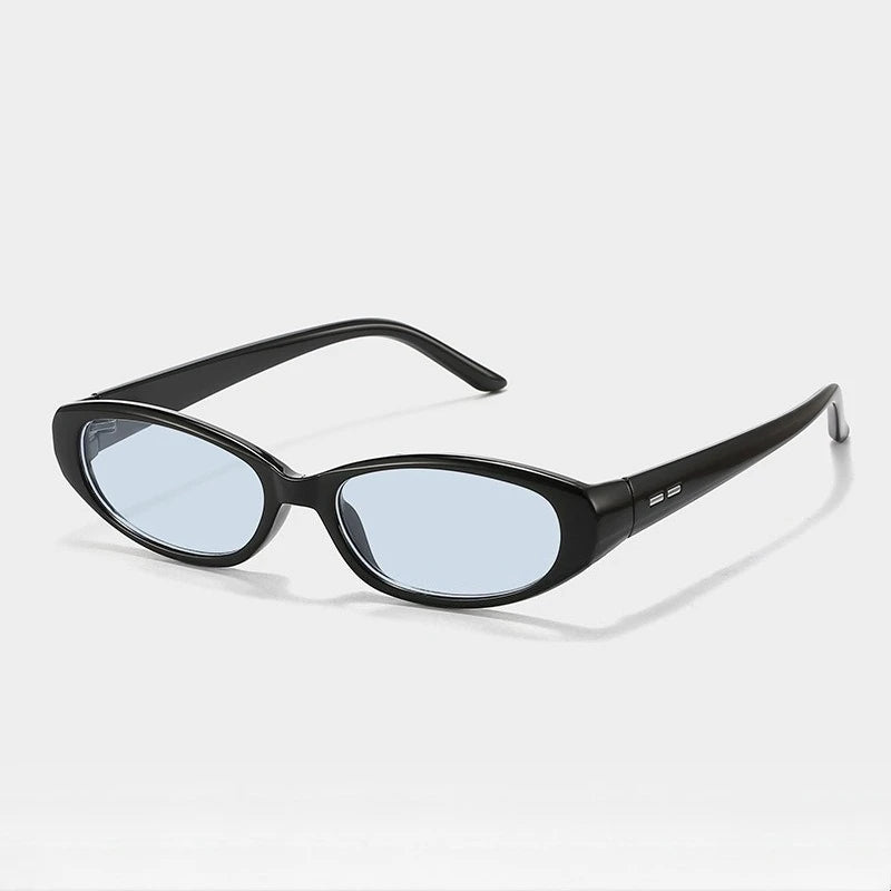 Retro Oval Sunglasses for Women Men Y2k Narrow Cat Eye Sunnies Skinny Shades Blue & Transparent Lens Punk Rectangle Sun Glasses
