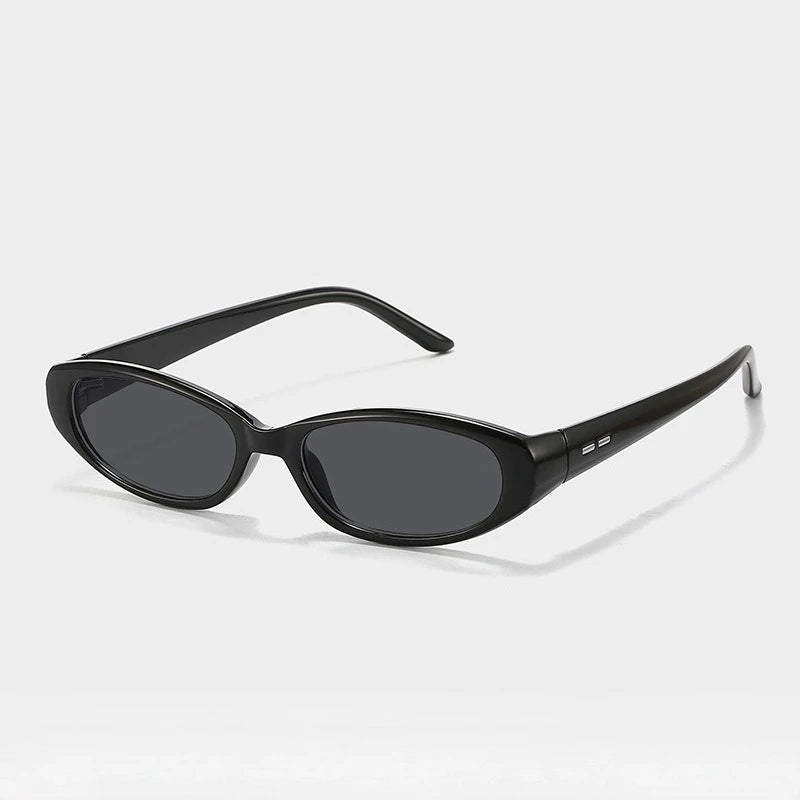 Retro Oval Sunglasses for Women Men Y2k Narrow Cat Eye Sunnies Skinny Shades Blue & Transparent Lens Punk Rectangle Sun Glasses