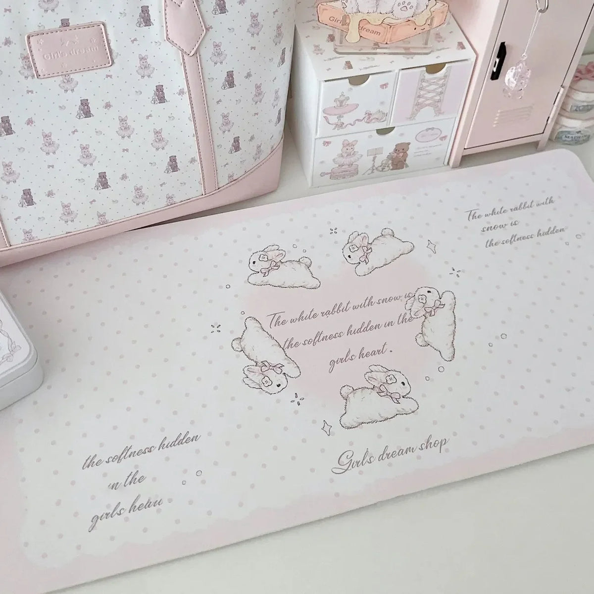 Leather Desk Pad Protector Pink Bunny Gradient Rabbit Love Mouse Pad Office Desk Mat Waterproof Non-Slip PU Desk Blotter Pad