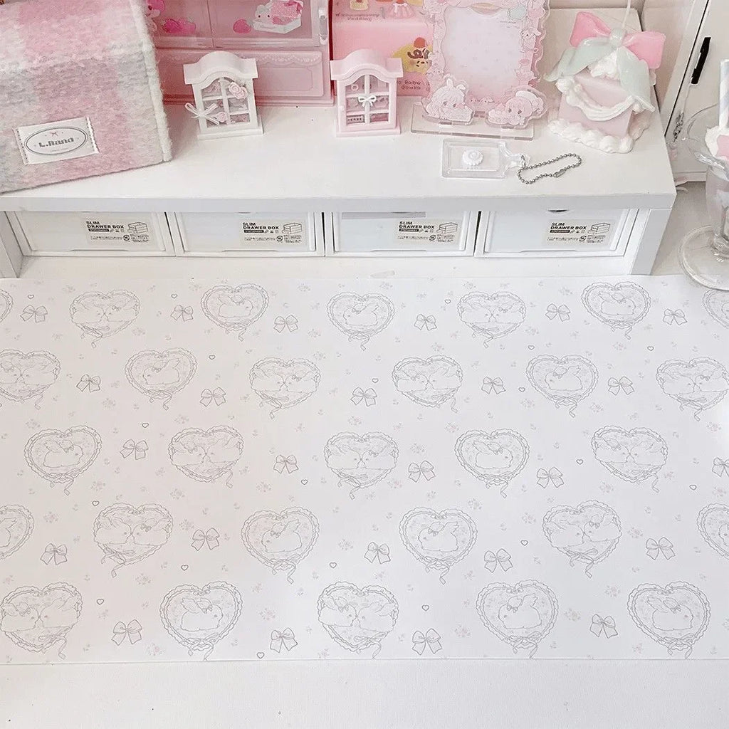 Leather Desk Pad Protector Pink Bunny Gradient Rabbit Love Mouse Pad Office Desk Mat Waterproof Non-Slip PU Desk Blotter Pad