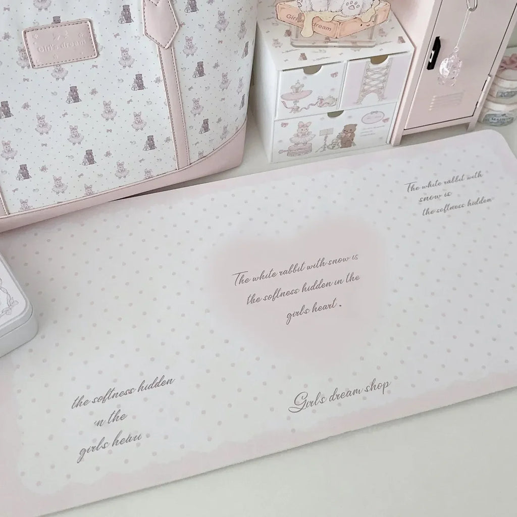 Leather Desk Pad Protector Pink Bunny Gradient Rabbit Love Mouse Pad Office Desk Mat Waterproof Non-Slip PU Desk Blotter Pad