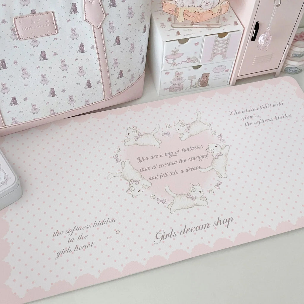 Leather Desk Pad Protector Pink Bunny Gradient Rabbit Love Mouse Pad Office Desk Mat Waterproof Non-Slip PU Desk Blotter Pad