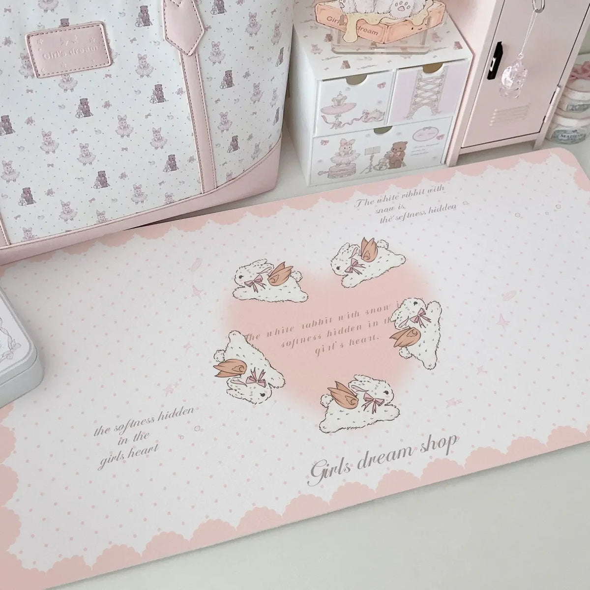 Leather Desk Pad Protector Pink Bunny Gradient Rabbit Love Mouse Pad Office Desk Mat Waterproof Non-Slip PU Desk Blotter Pad