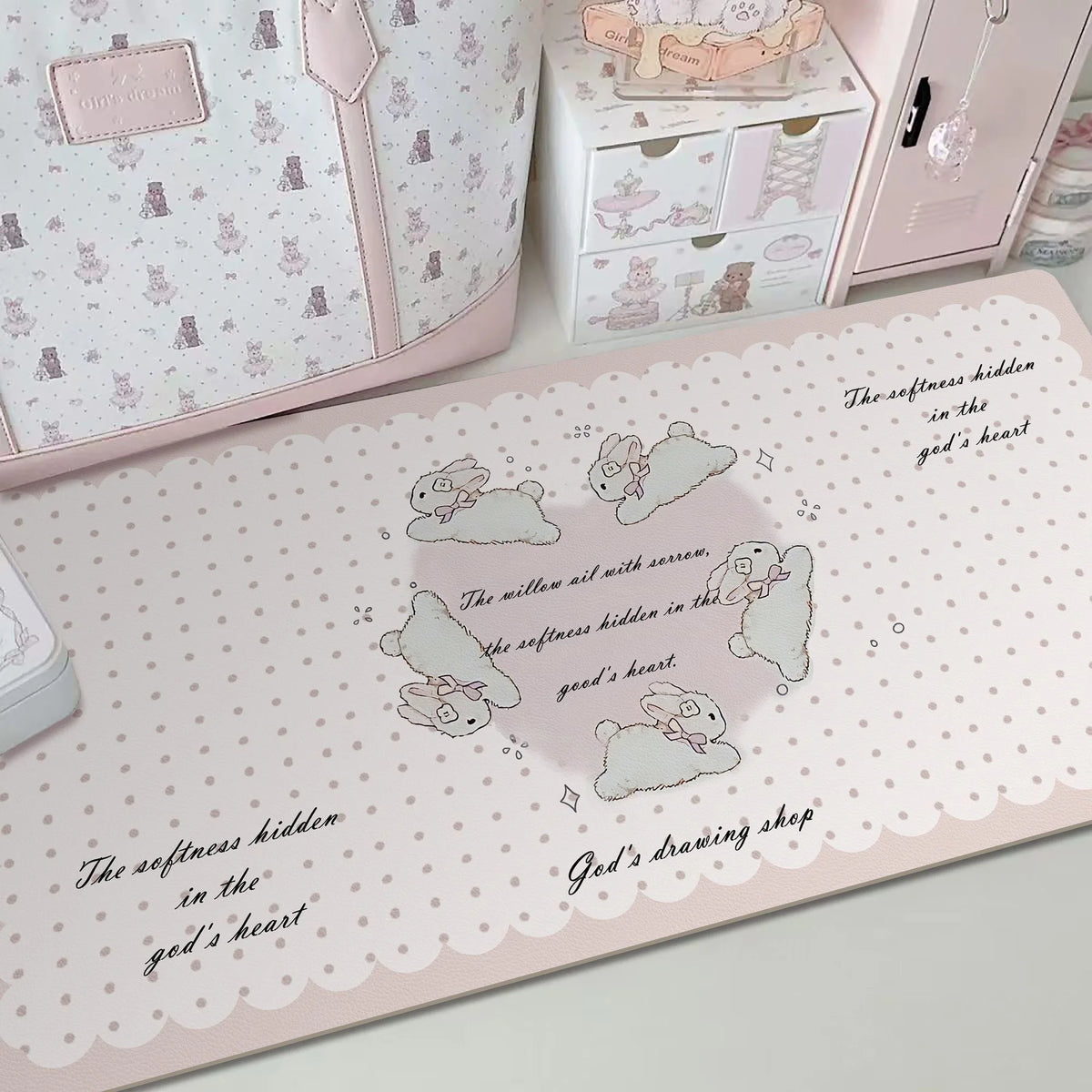 Leather Desk Pad Protector Pink Bunny Gradient Rabbit Love Mouse Pad Office Desk Mat Waterproof Non-Slip PU Desk Blotter Pad