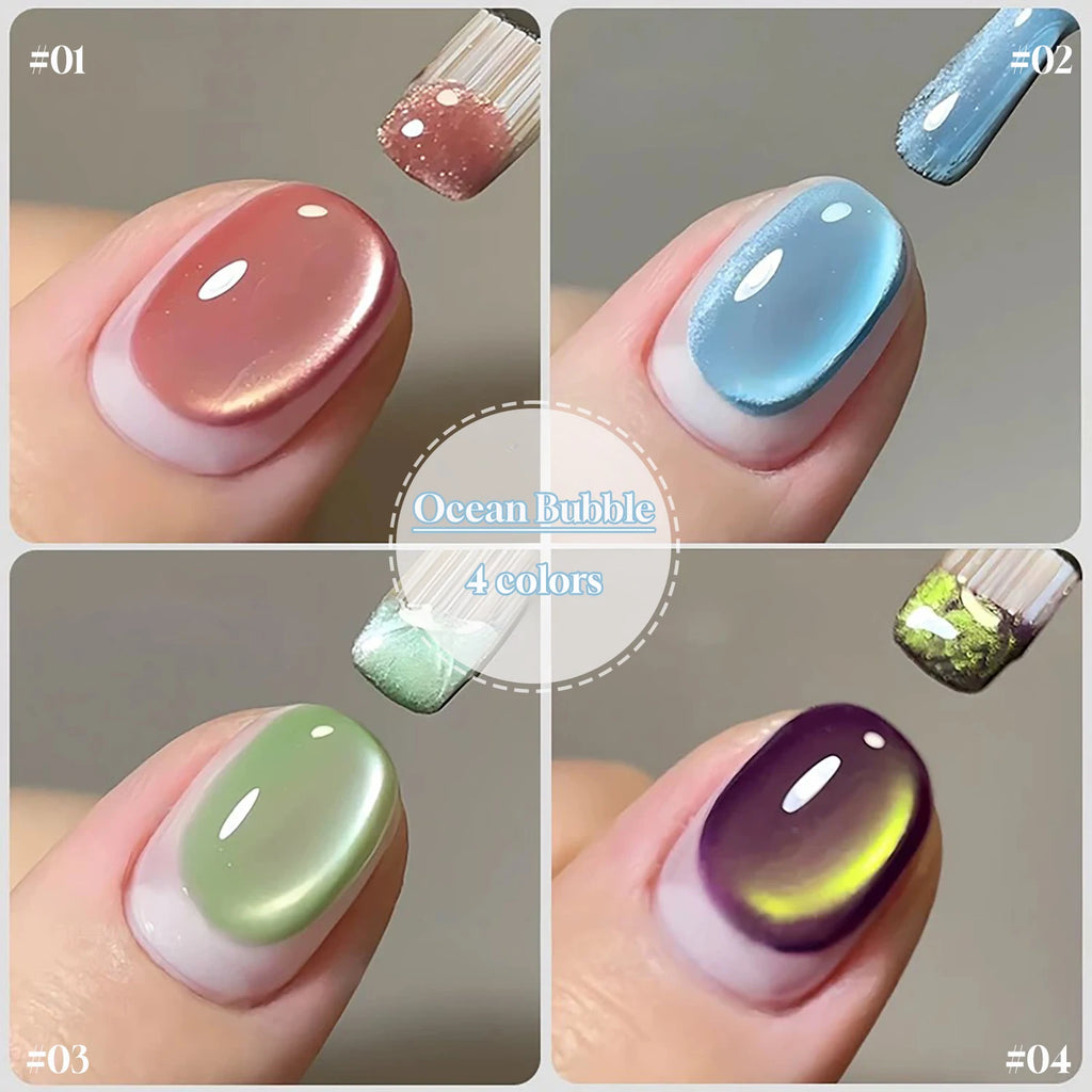 SHAKA 1-4pcs New Spring/Summer Bestsell Blue Nails Green Blue Nail Supplies Fantastic Ocean Bubble Cat Eye Gel Nail Polish