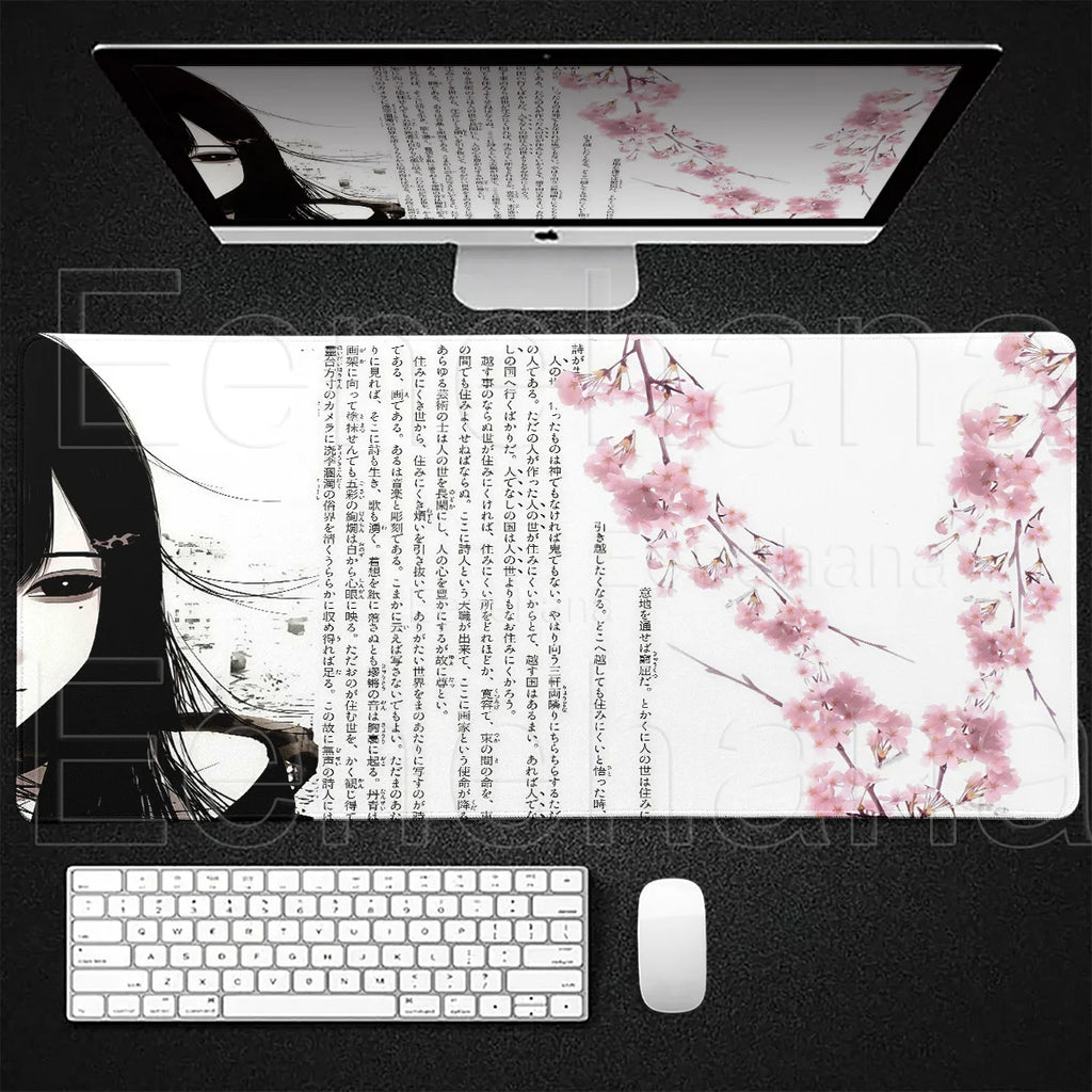 Black White Angel Mouse Pad Large PC Gaming Anime Pretty Girl DeskMat XXL Cartoon Laptop Keyboard Gamer Accessories Office Setup
